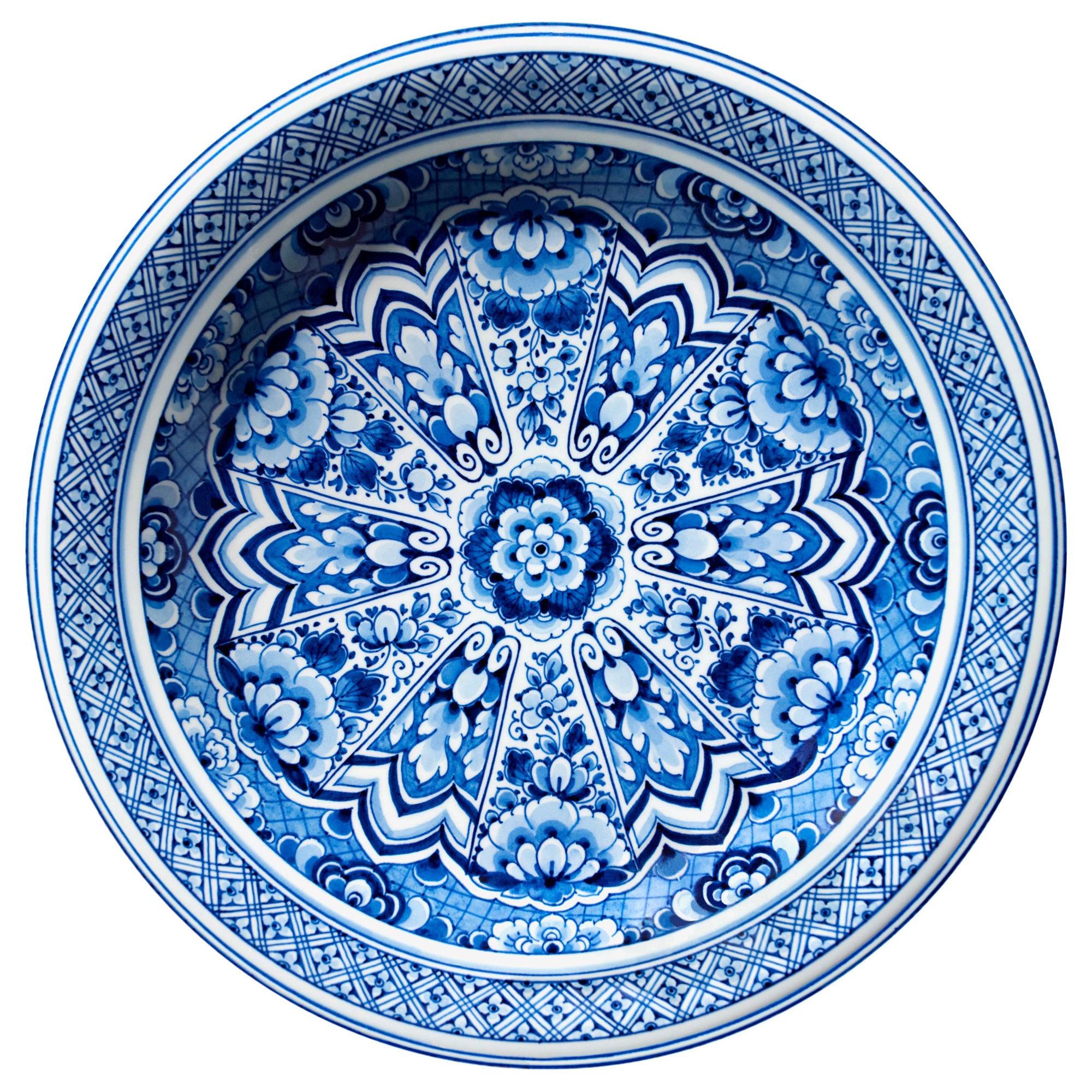 Großer Delfter Tellerteppich in Blau aus Polyamide mit tiefem Flor von Marcel Wanders Studio, Moooi