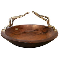 1980s, Wooden and Bronze Fruit Bowl, Signed by the Artist David Marshall