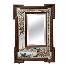 Miroir en bois vénitien italien à micro-mosaïque, vers 1910