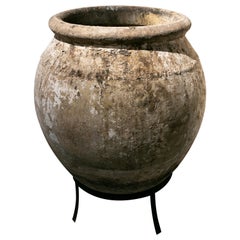 Antique 19th Century Spanish Whitewashed Ceramic Jar