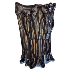 Elegant Black Iridescent Murano Glass Vase