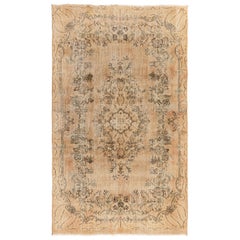 Tapis turc délavé Sun Faded 5,7x9 Ft avec motif de médaillon, tapis en laine beige fait main