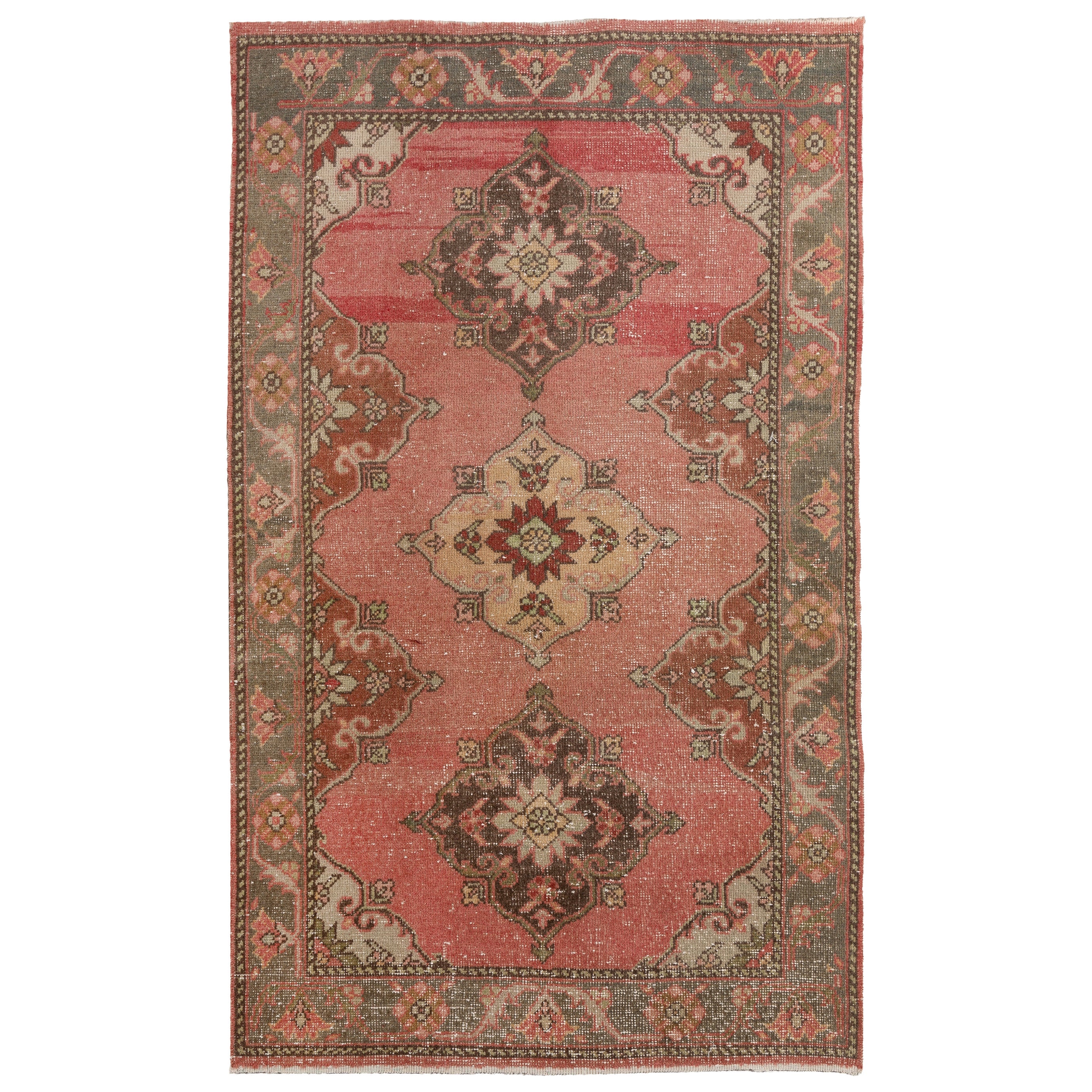 3.4x5.7 Ft Traditional Hand Made Vintage Oushak Wool Rug, Soft Earthy Colors For Sale