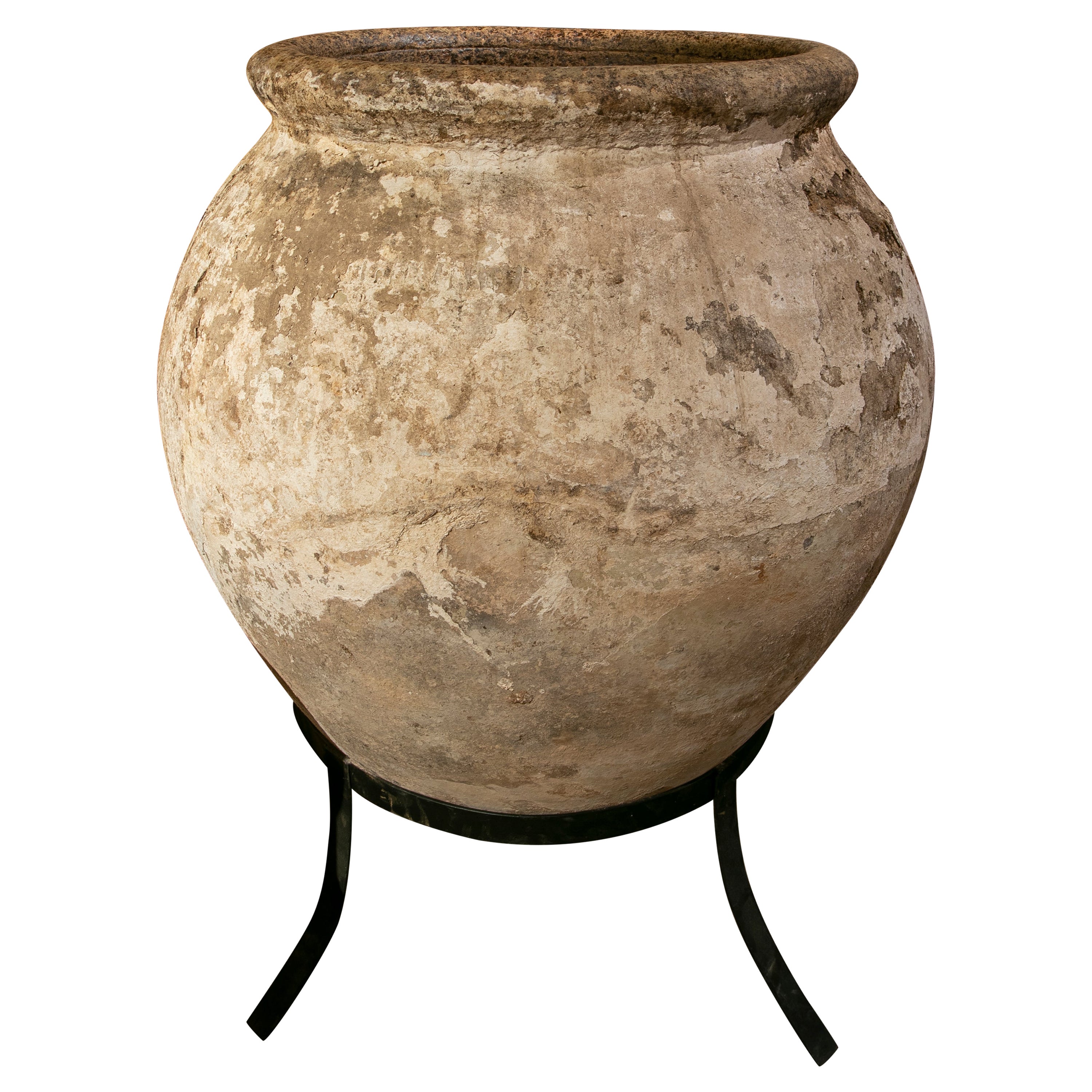 19th Century Spanish Whitewashed Ceramic Large Jar