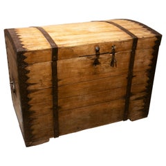 Spanish Wooden Trunk with Iron Lid and Iron Fittings