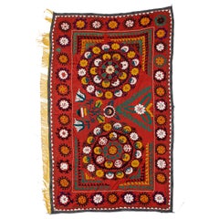 Retro 4.6x7.3 Ft Asian Suzani Wall Hanging, Silk EmbroideryTable Cover, Red Bedspread