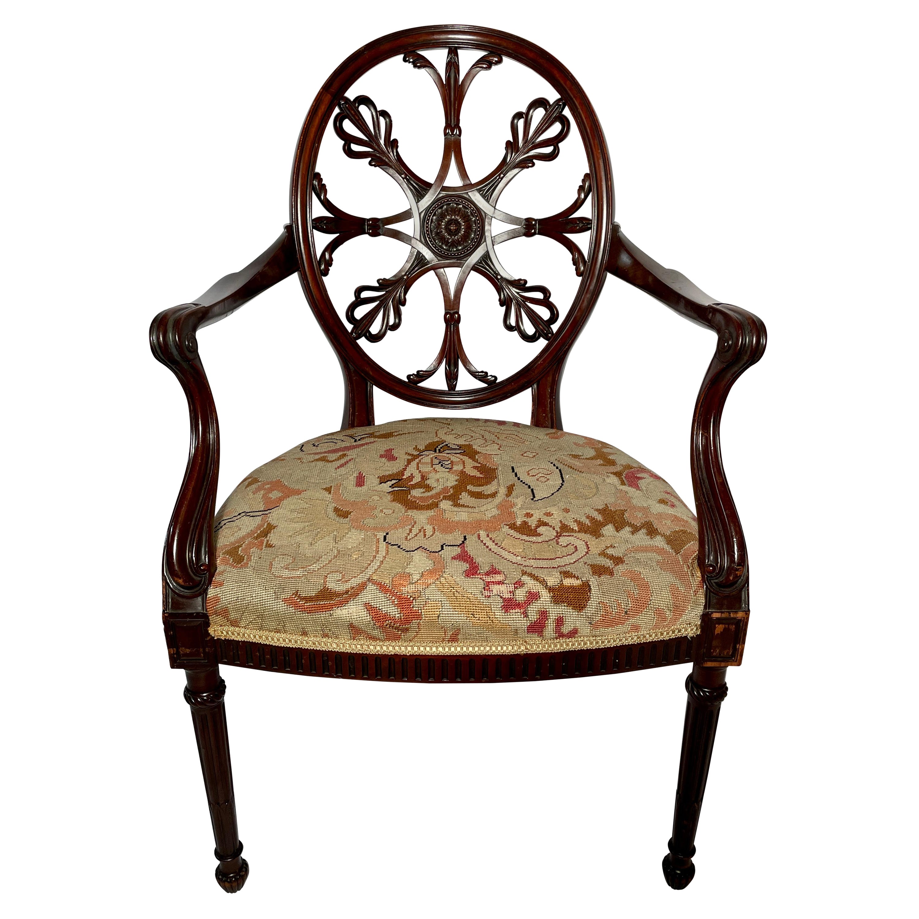 Antique English Hepplewhite Round Back Arm Chair, Circa 1880 For Sale
