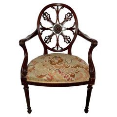 Antique English Hepplewhite Round Back Arm Chair, Circa 1880