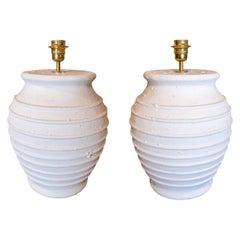 Pair of Spanish White Lime Painted Ceramic Table Lamps