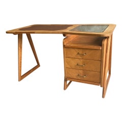 Retro Mid-Century Modern Oak Desk, Guillerme et Chambron, France, 1950's