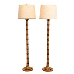 Pair of Painted Metal Faux Bamboo Floor Lamps