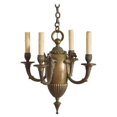 French Empire Style Bronze 4-Light Chandelier, Early 20th Century