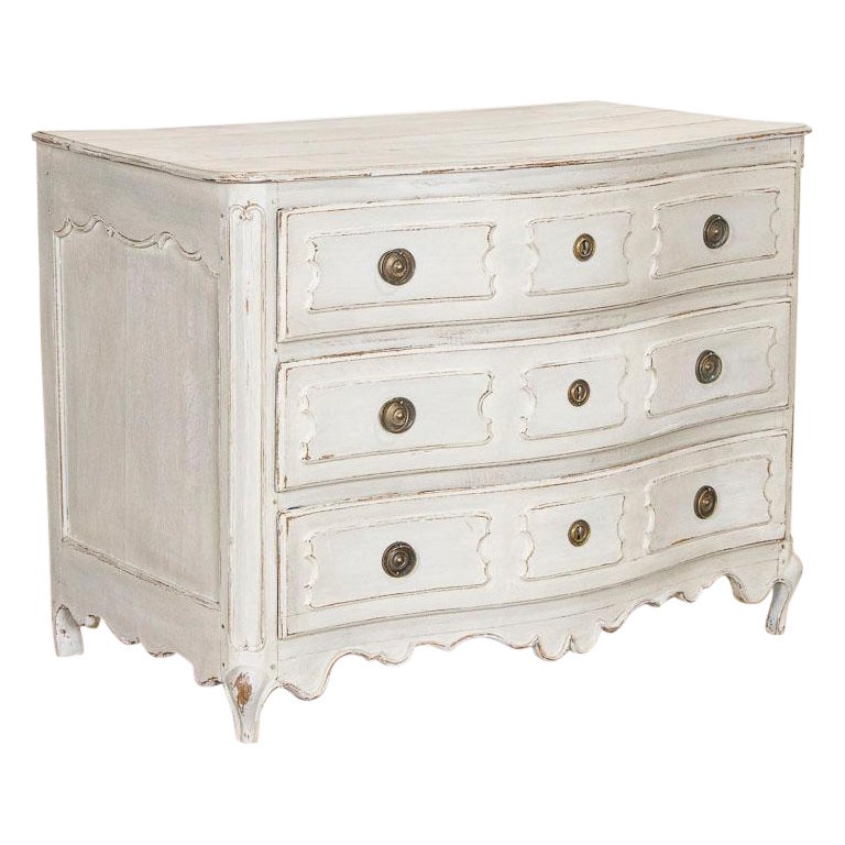 Antique Gray Painted Oak Chest of 3 Drawers from France