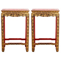 Pair of Polychrome Gilt Decorated Asian Stands