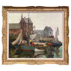 Pintura al óleo sobre lienzo de principios del siglo XX enmarcada "Aguas bajas" firmada A. Thieme