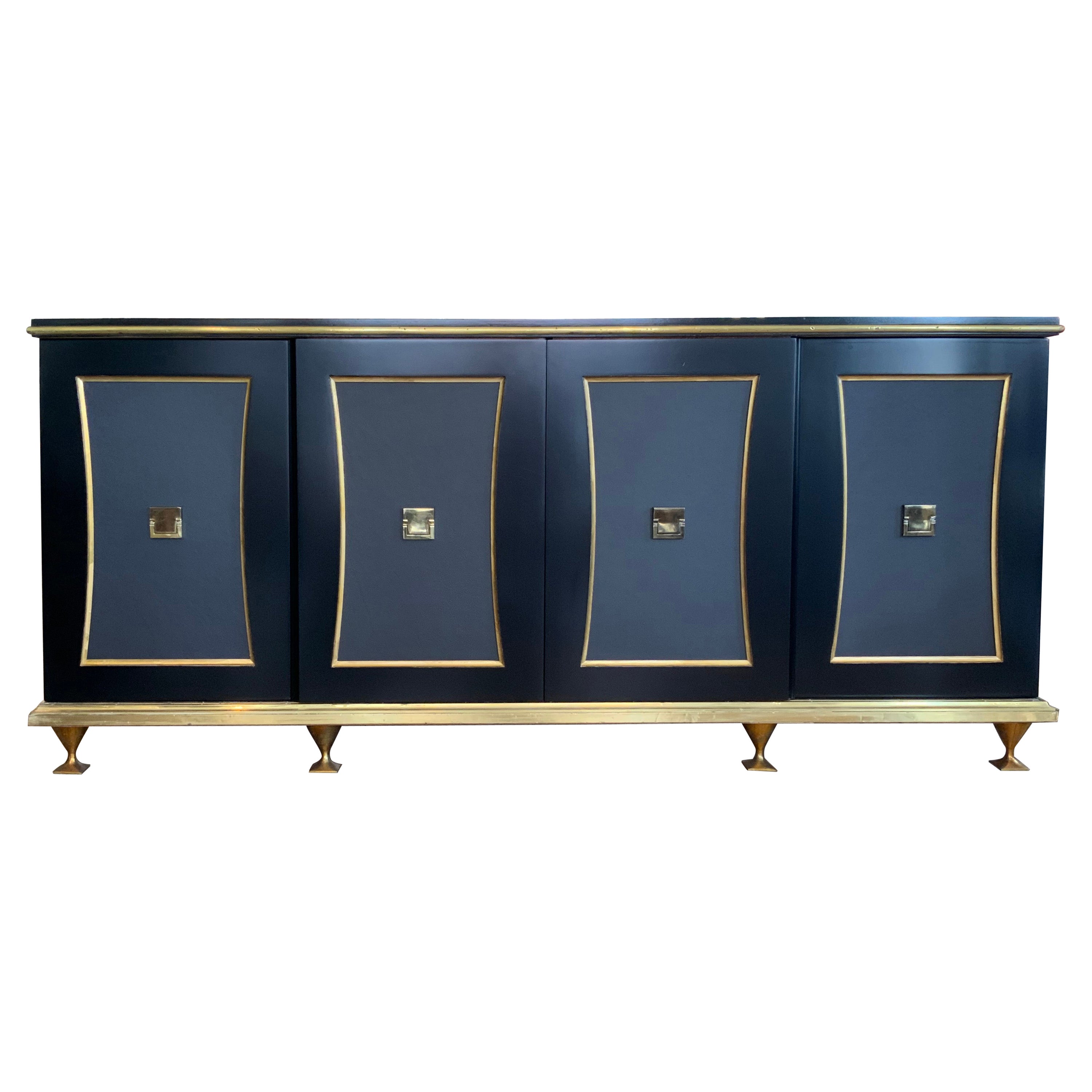 Modern Ebonized Cabinet with Leather and Brass by Renzo Rutili