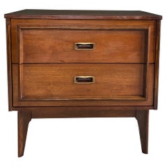 Vintage Mid-Century Modern Refinished Nightstand With Brass Handles