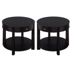 Pair of Round Black Nightstand Side Tables by Barbara Barry Baker Furniture