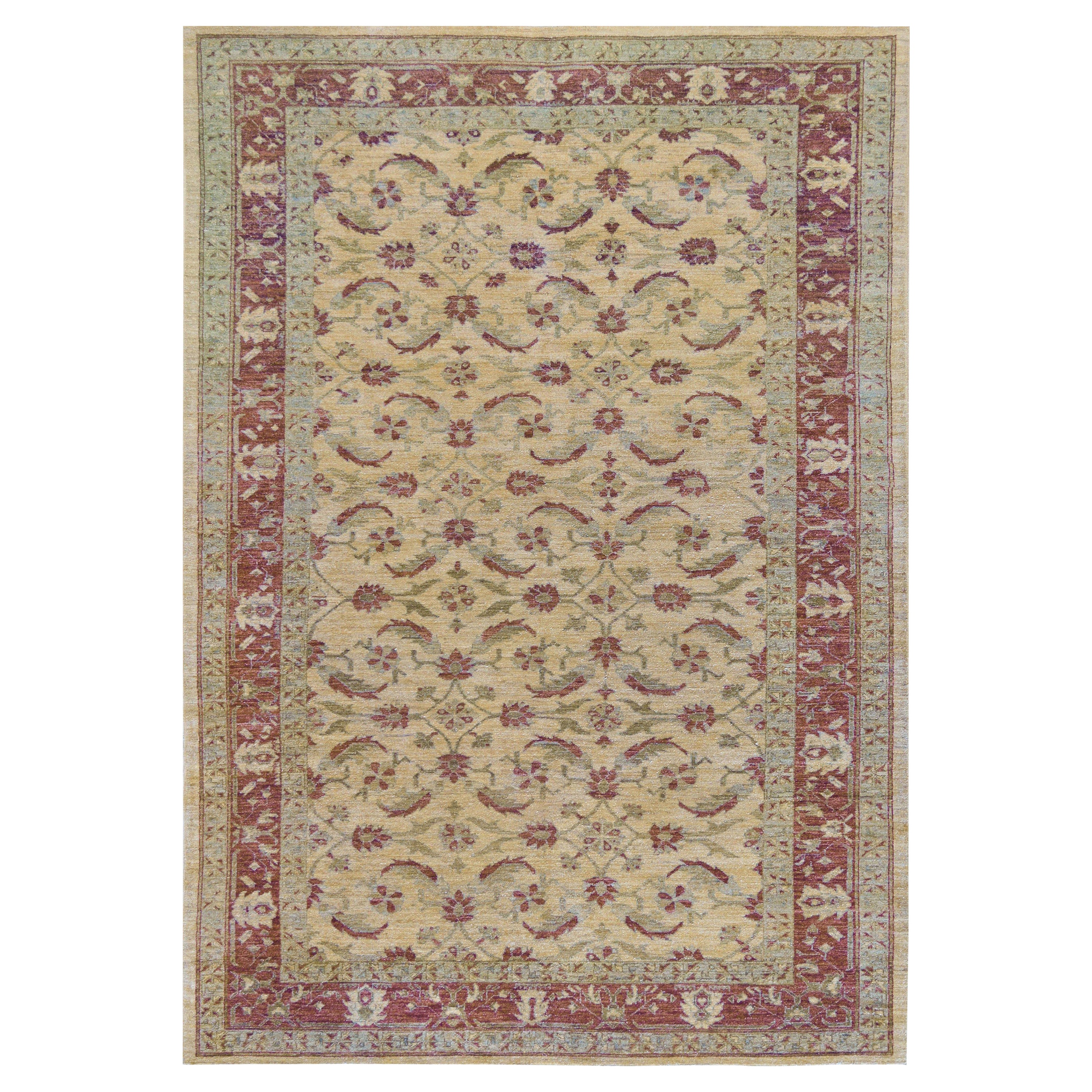 Contemporary Handwoven Agra-Inspired Wool Rug For Sale