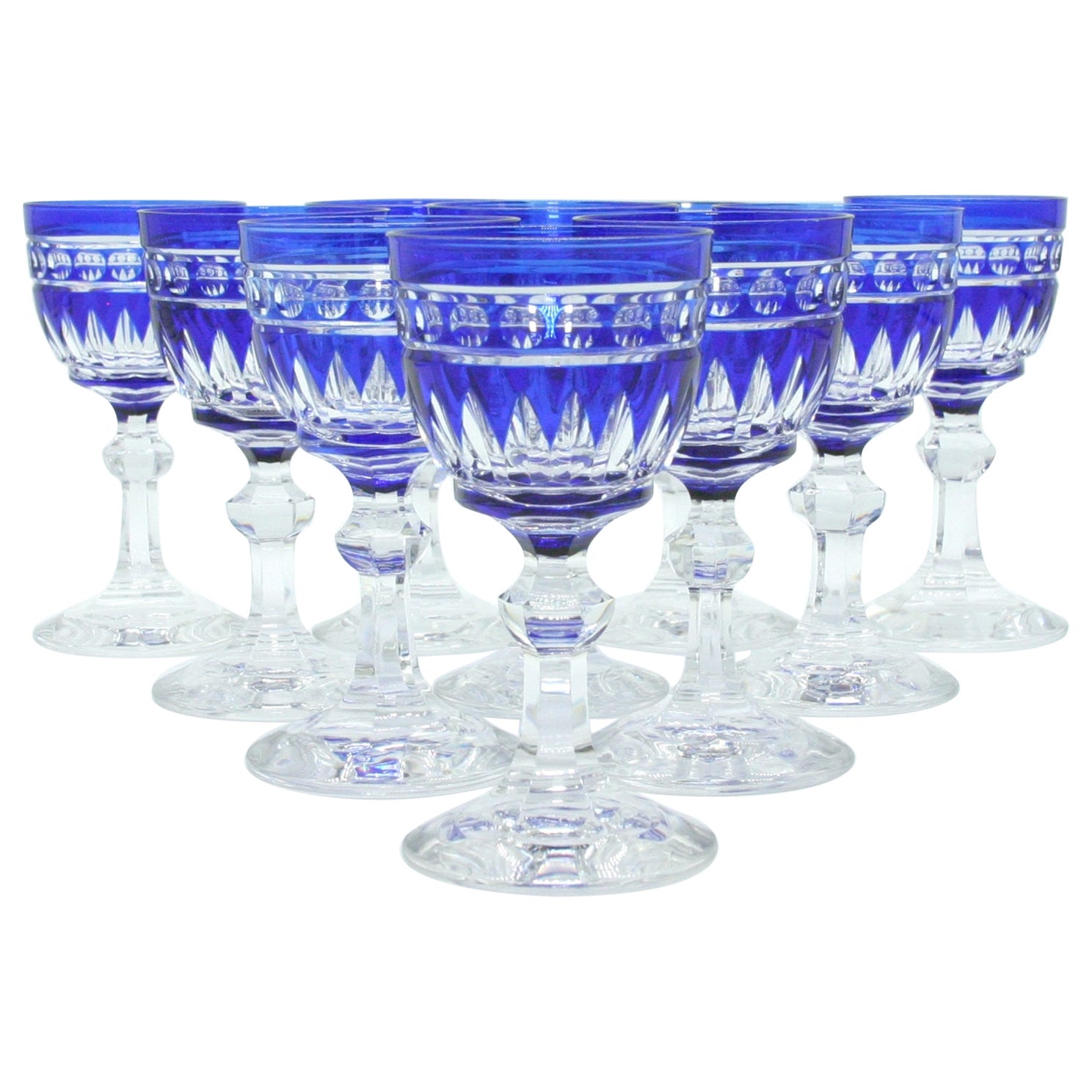 Cobalt Blue Cut to Clear Crystal Drinking Rock Glasses Tumblers Set of 11  For Sale at 1stDibs