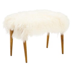 Vintage Italian 1950's Maple Wood Stool/Bench with Mongolian Sheepskin