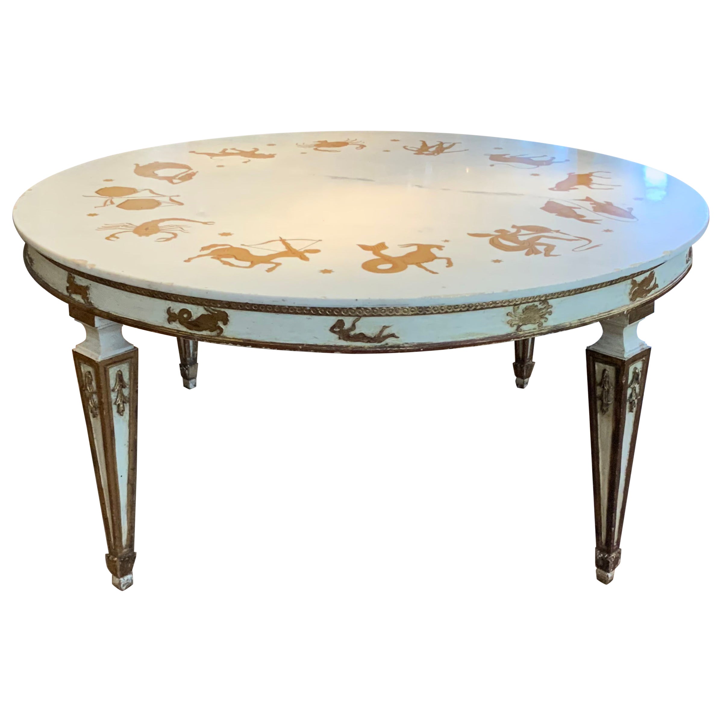 Vintage Italian Marble Dining Table with Inlaid Zodiac Signs