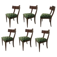 Six Mahogany Klismos Dining Chair with COM Upholstery