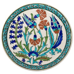 Antique Turkish Polychrome Hand Painted Ceramic Kutahya Platter