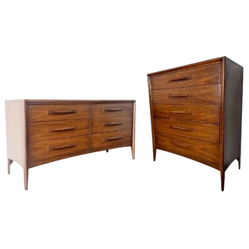 Vintage MidCentury Modern Solid Walnut Dresser Storage Drawers