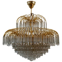 Vintage Italian Brass and Murano Crystal Glass Chandelier