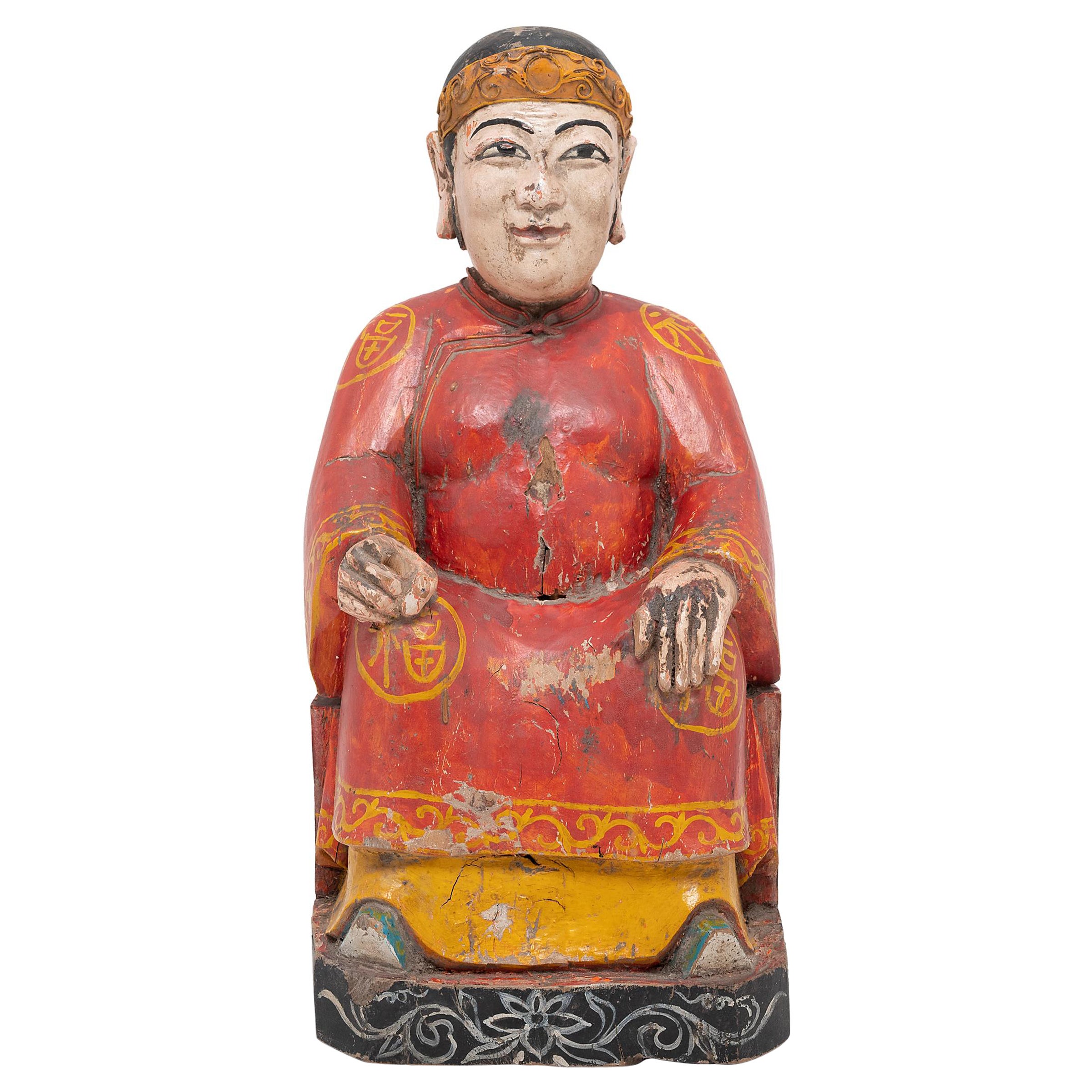 Figure d'ancêtre assis polychrome chinoise, vers 1900