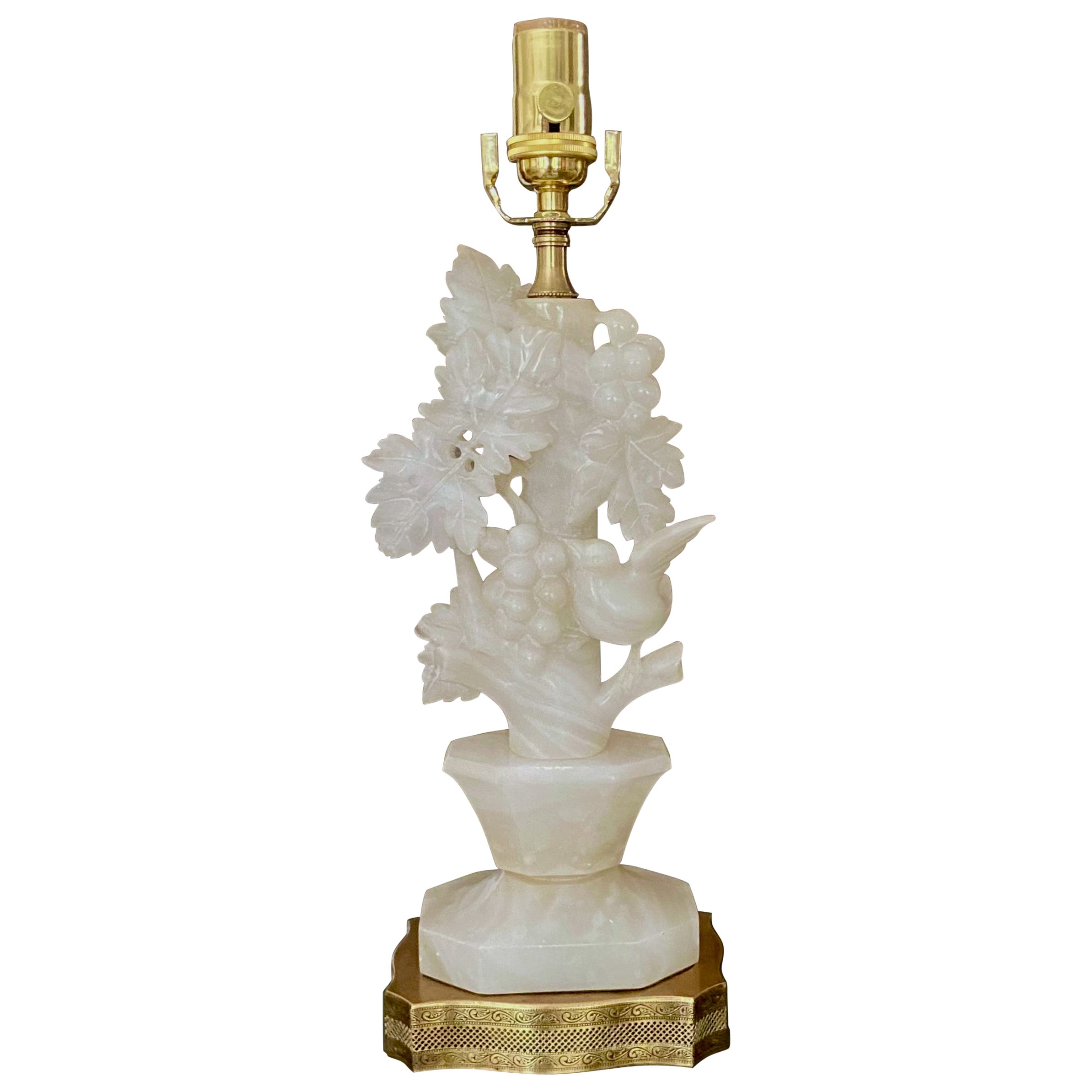 Single Italian Bird Branch Alabaster Table Lamp For Sale
