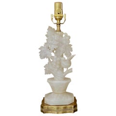 Antique Single Italian Bird Branch Alabaster Table Lamp