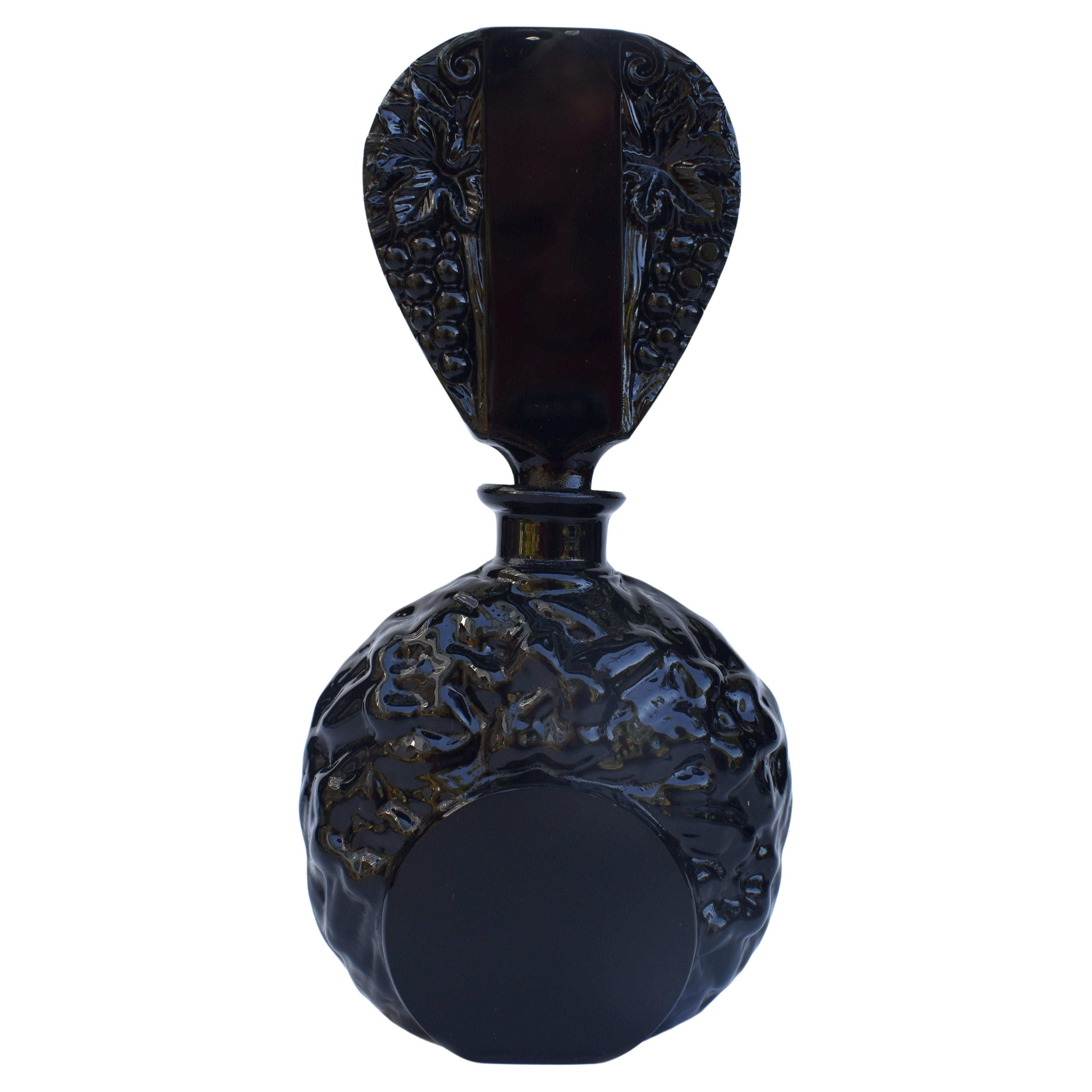 Art Deco Ladies Glass Embossed Perfume Bottle, c1930