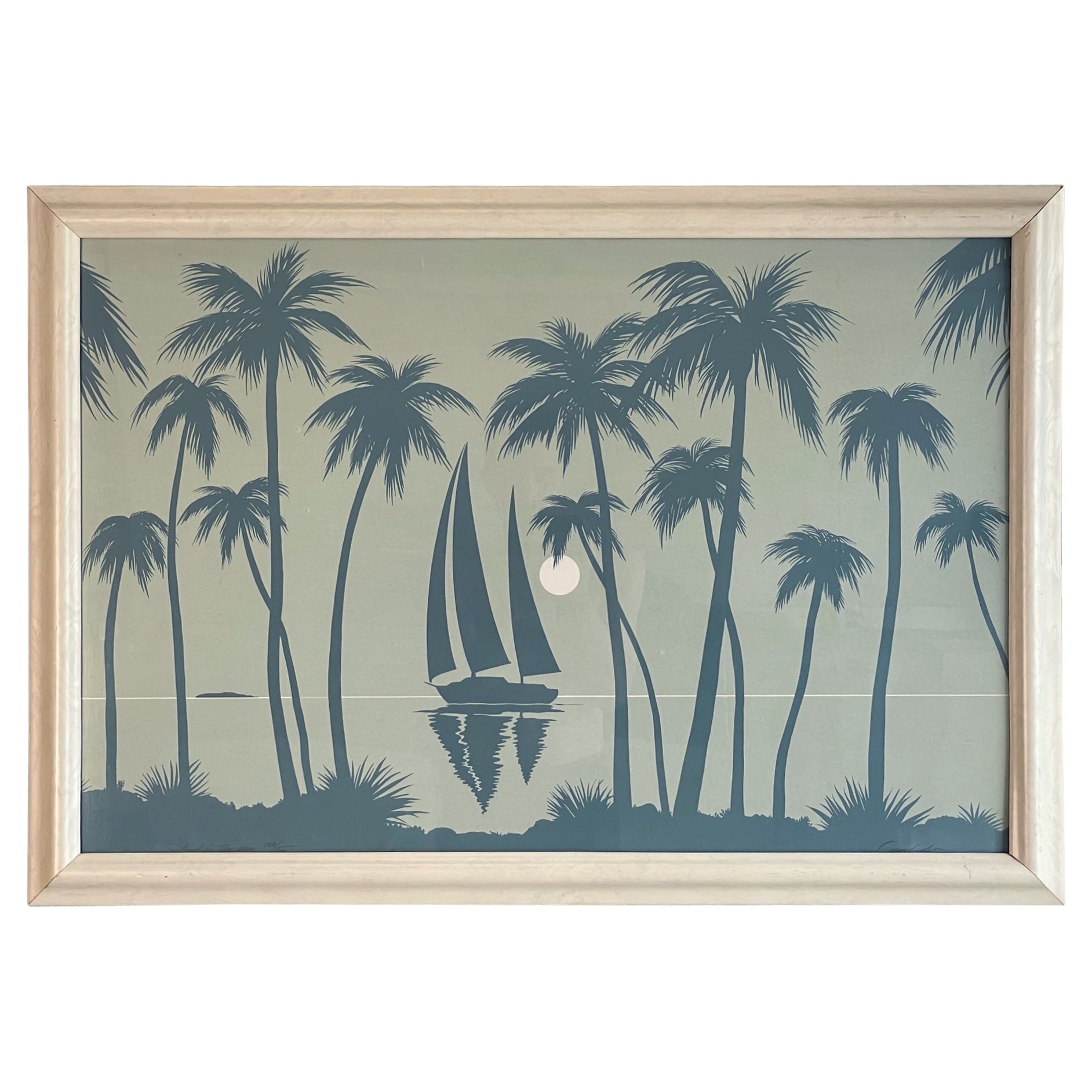 Impression encadrée d'une scène de palmier tropicale des années 1980