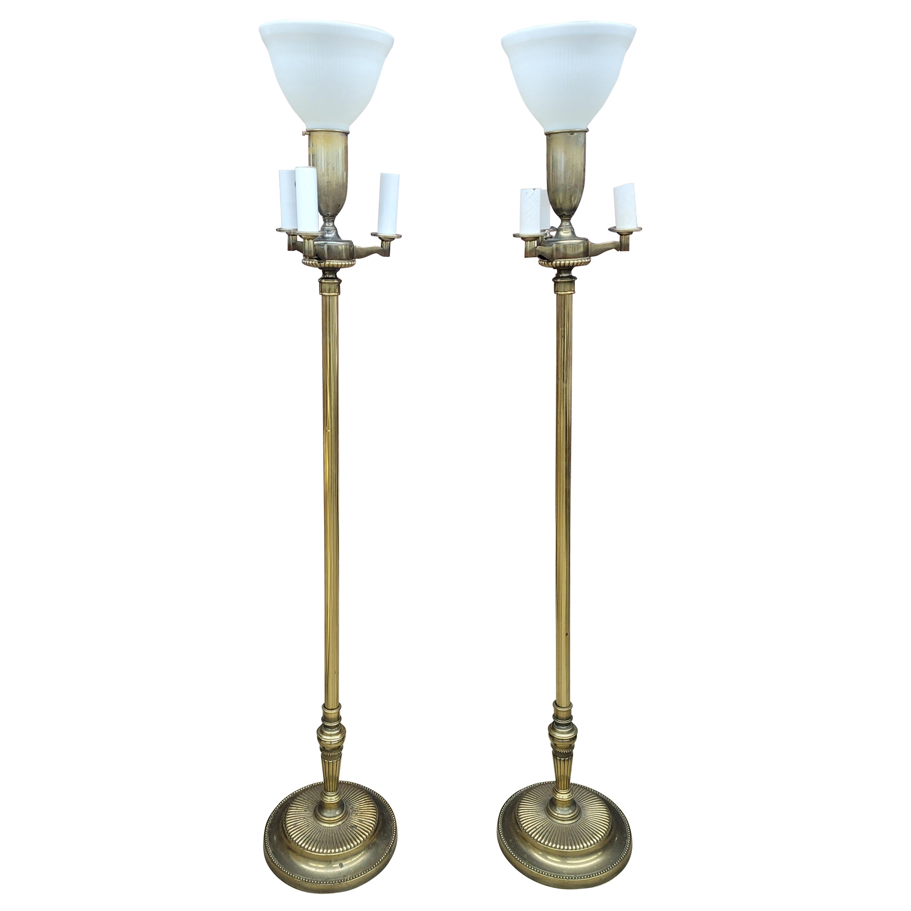 Stehlampe mit 4 Lichtern aus Messing und Metall, Vintage