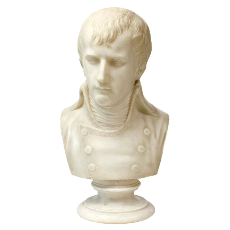 French Hand Carved Solid Marble Bust of Napoleon Bonaparte, 1st Half 19th Century