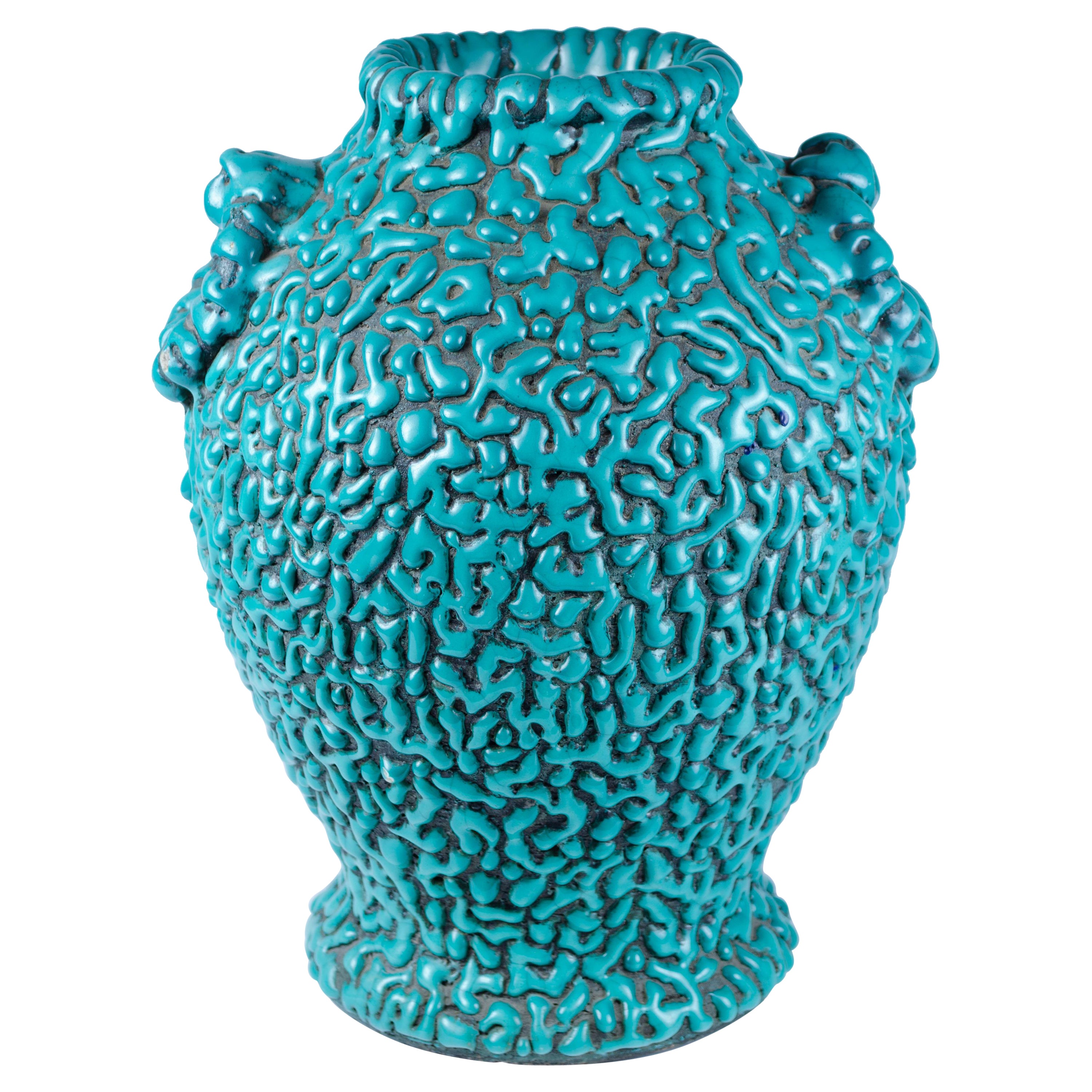 Aquamarin-Keramikvase von Jean Besnard im Angebot