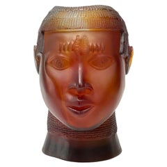 Limited Edition/8 Daum Pâte de Verre Tête Sacrée du Royaume du Bénin Sculpture