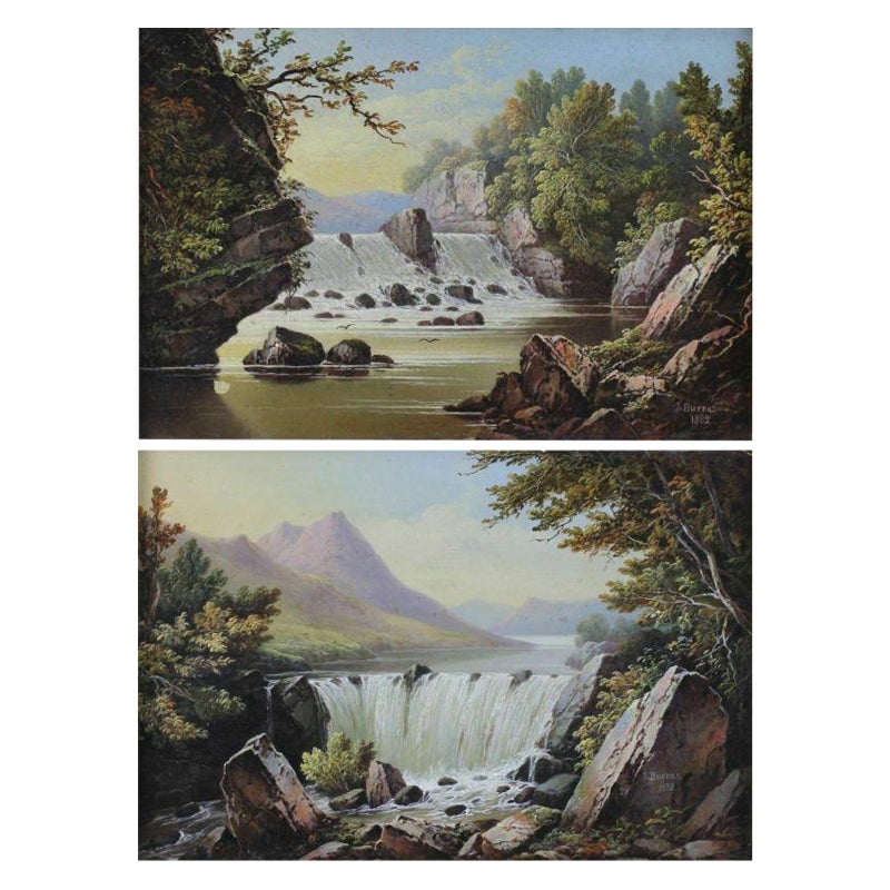 Pair Landscapes Oil Paintings - Thomas Burras from Leeds British Artist, c1882 For Sale