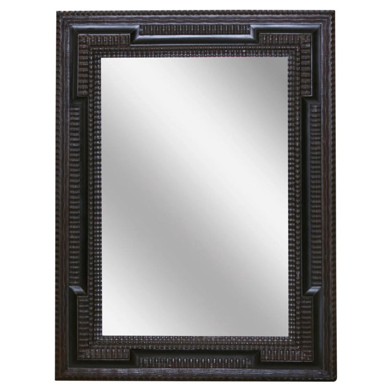 Dutch 19th Century Hand-Carved Mirror with Grooved Effects and Dark ...