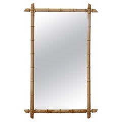 Antique French Bleached Walnut Faux-Bamboo Mirror with Intersecting Corners, circa 1900
