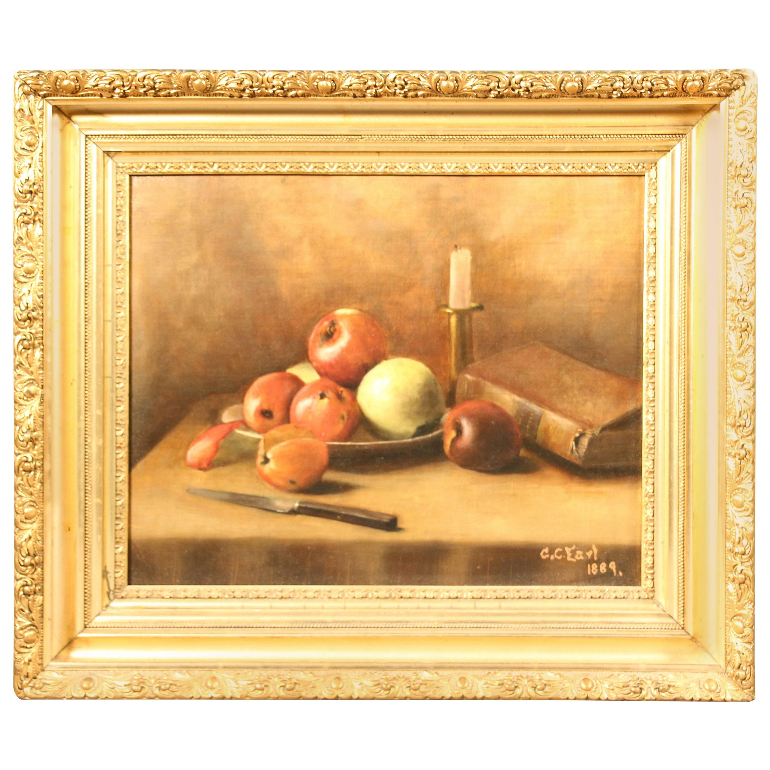 19th Century Oil on Canvas Still Life of Fruit For Sale