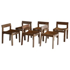Mid-Century, Set of 6 Chairs in Solid Pine and Leather, Danish Design, 1970s