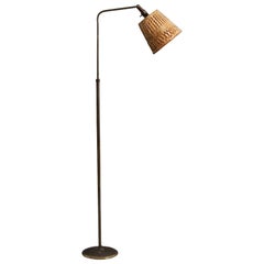 Vintage Sigfried Giedion & Hin Bredendieck, Floor Lamp, Bronze, Rattan, 1930s