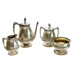 Set of 4 Piece Tea Serving Sterling Silver Whiting Manufacturing Co, circa 1880