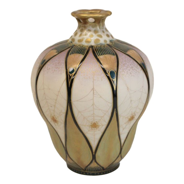 Amphora Austria Art Nouveau Hand Painted Porcelain Spider Vase, circa 1890 For Sale