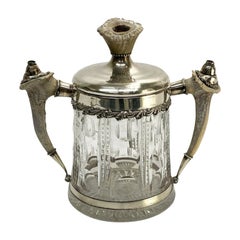 Redlich & Co. Sterling Silber & geschliffenes Glas Geweih Twin Handled Jar Zigarren Humidor