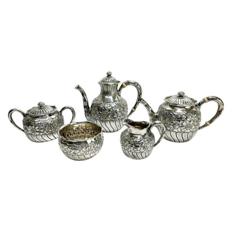 5 Piece of Tea & Coffee Service Gorham Sterling Silver in Eglantine, 1887 For Sale