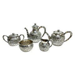 Antique 5 Piece of Tea & Coffee Service Gorham Sterling Silver in Eglantine, 1887